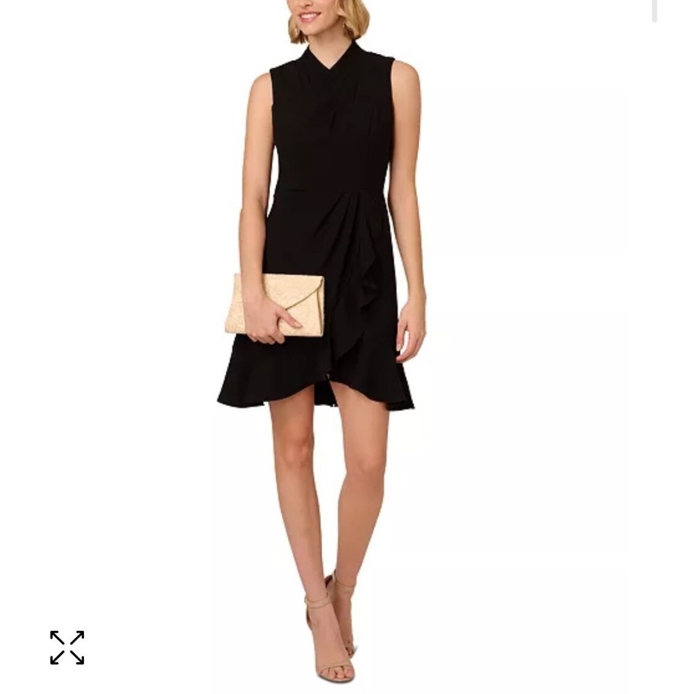 Adrianna Papell Dress Sleeveless Ruffle Party Cocktail Sz 14 Black NEW With Tag